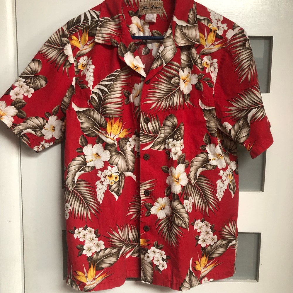 Vintage Vibrant Red Floral Men's Casual Shirt Cotton M EUC